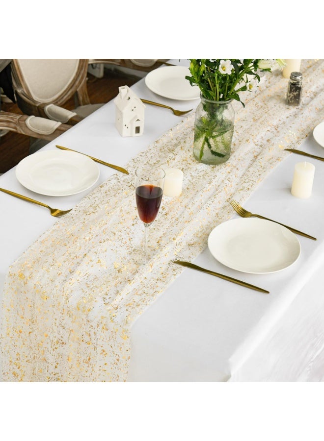 Beige Gold Gauze Table Runner  70cm*300cm, Glitter Metallic Foil Sheer Dining Wedding Anniversary Holiday Birthday Table Decor for Home Party - Image 4